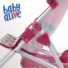 Load image into Gallery viewer, Baby Alive Doll Stroller with Retractable Canopy (D82091), Safety Harness for Baby Doll, Two-Toned Handle &amp; Wheels, Storage Basket, Fits Dolls up to 24 inches - Foldable for Easy Toy Storage, Age 3+