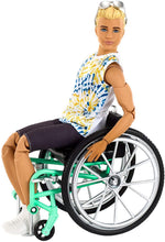 Load image into Gallery viewer, Barbie Ken Fashionistas Doll #167 with Wheelchair &amp; Ramp Wearing Tie-Dye Shirt, Black Shorts, White Sneakers &amp; Sunglasses, Toy for Kids 3 to 8 Years Old