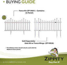 Load image into Gallery viewer, Zippity Outdoor Products ZP19001 Madison Vinyl Picket Fence, White, 30" x 56" (1 Box, 2 Panels)