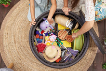 Load image into Gallery viewer, Keter 230897 Circa Natural Wood Style Round Outdoor Storage Table D, 37 Gallons, 26.7 in. Diameter x 16.5 in Height.