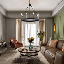 Load image into Gallery viewer, Vanity Art 8 Lights Wagon Wheel Chandelier Light Farmhouse Candle Brass Ceiling Light Fixtures for Living Room VA10518BK+BD