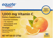 Load image into Gallery viewer, Equate Vitamin C Orange Flavored Fizzy Drink Mix, 1,000 mg, 30 Count, 9.6 oz