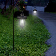 Load image into Gallery viewer, Pure Garden Solar Powered Lights-Set of 2, 32” Hanging Coach Lanterns with 2 Shepherd Hooks-LED Outdoor Lighting for Gardens, Pathways, and Patio