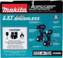Load image into Gallery viewer, Makita CX200RB 18V LXT Lithium-Ion Sub-Compact Brushless Cordless 2-Pc. Combo Kit (2.0Ah), Black