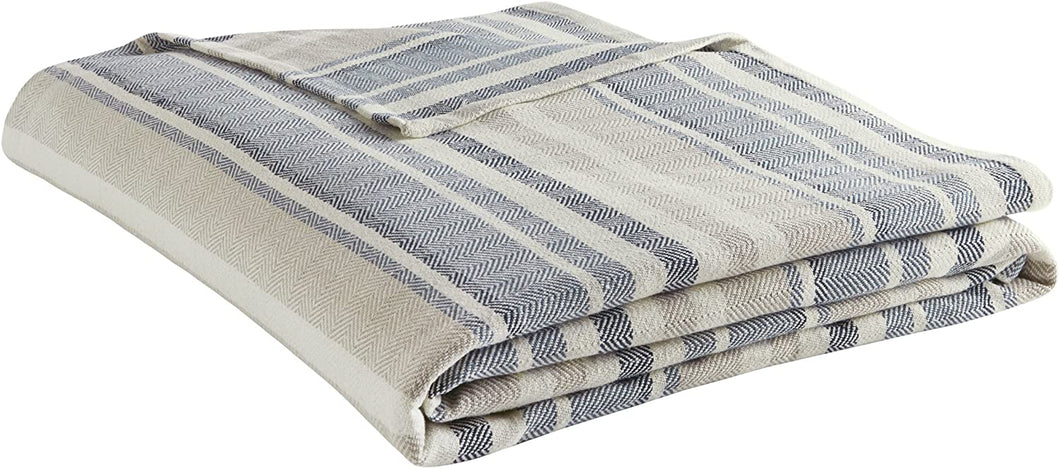 Eddie Bauer 213122 Herringbone Blanket, Twin, Blue Stripe