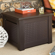 Load image into Gallery viewer, Rubbermaid Patio Chic Plastic Storage Bench, Dark Teak Basket Weave