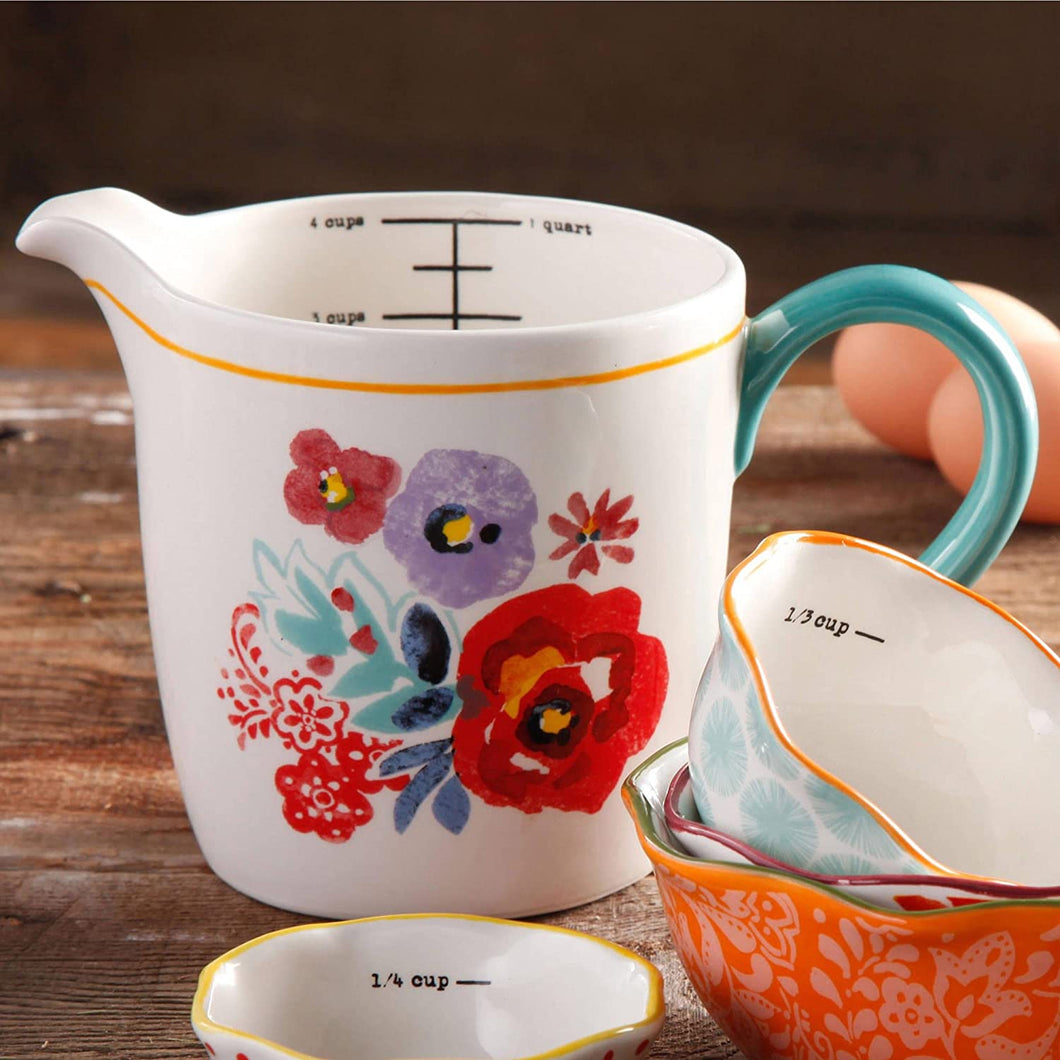 5-Piece Prep Set, 4-Piece Durable Stoneware Measuring Bowls with 4-cup Measuring Cup,Multicolor