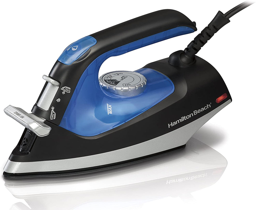Hamilton Beach Iron 2-in-1 Handheld Iron & Garment Steamer for Clothes with Continuous Steam Nozzle, Nonstick Soleplate, 1200 Watts, Blue/Black (14525)
