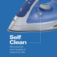 Load image into Gallery viewer, Hamilton Beach Steam Iron &amp; Vertical Steamer for Clothes with Scratch-Resistant Durathon Soleplate, 1500 Watts, Retractable Cord, 3-Way Auto Shutoff, Anti-Drip, Self-Cleaning, Blue (19803)