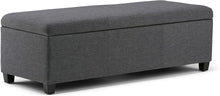 Load image into Gallery viewer, SIMPLIHOME Avalon 48 inch Wide Rectangle Lift Top Storage Ottoman Bench in Upholstered Slate Grey Linen Look Fabric with Large Storage Space for the Living Room, Entryway, Bedroom, Contemporary