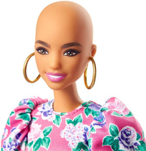 Load image into Gallery viewer, Barbie Fashionistas Doll with No-Hair Look Wearing Pink Floral Dress, White Booties &amp; Earrings, Toy for Kids 3 to 8 Years Old, Multi