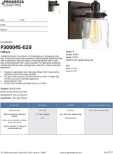Load image into Gallery viewer, Progress Lighting P300045-020 Bath &amp; Vanity, 1 Light, Antique Bronze