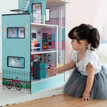 Load image into Gallery viewer, Teamson Kids - Dreamland Barcelona Wooden Pretend Play Doll House Dollhouse for 3.5" Doll with 10 Pieces of Furniture- Blue / White / Pink