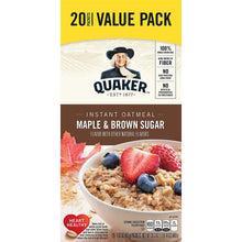 Load image into Gallery viewer, Quaker Maple &amp; Brown Sugar Instant Oatmeal, 20 Count, 1.51 oz Packets