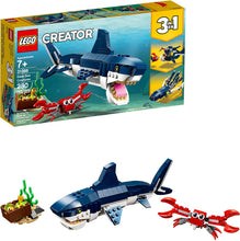 Load image into Gallery viewer, LEGO Creator 3in1 Deep Sea Creatures 31088 Make a Shark, Squid, Angler Fish, and Crab with this Sea Animal Toy Building Kit (230 Pieces)