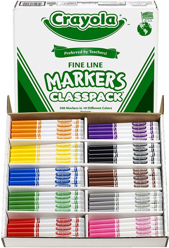 Crayola Fine Line Markers, Back to School Supplies Classpack, 10 Assorted Colors , 200 Count