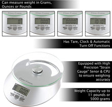 Load image into Gallery viewer, Classic Cuisine Kitchen Scale-Digital Electronic Food Weighing Appliance 11LB. or 5000g Capacity-Measure Cooked Portions, Meat, Baking Ingredients