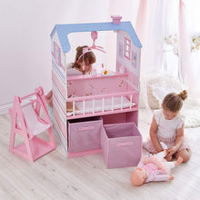 Load image into Gallery viewer, Olivia's Little World - All in One 16-18 inch Baby Doll Wooden Nursery Center - Double Sided Dollhouse for Baby Dolls with Swings - Multi- Functional Changing Station, Unicorn White/Pink/Blue