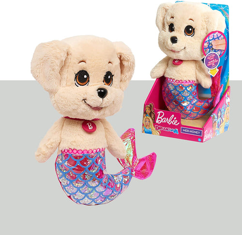 Barbie Dreamtopia Mer Puppy Plush Honey, Soft Stuffed Animal with Floating Glitter Mermaid Tail