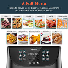 Load image into Gallery viewer, COSORI Air Fryer 5.8QT(Rack &amp;5 Skewers)1700W Electric Hot Air Fryers Oven Oilless Cooker,11 Presets,Preheat&amp;Shake Reminder, LED Touch Digital Screen,Nonstick Basket,2-Year Warranty, Black(100 Recipe)
