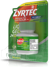 Load image into Gallery viewer, Zyrtec 24 HR Indoor/Outdoor Allergy Relief Liquid Gels Capsules, Cetirizine HCI Antihistamine, 40 ct
