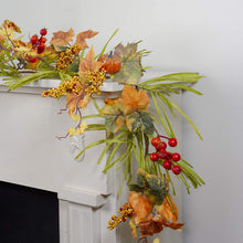 Load image into Gallery viewer, Northlight 23150777 5' Autumn Harvest Decorative Artificial Pumpkins Berries Leaves and Grass Garland - Unlit