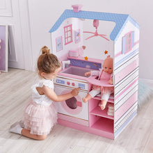 Load image into Gallery viewer, Olivia's Little World - All in One 16-18 inch Baby Doll Wooden Nursery Center - Double Sided Dollhouse for Baby Dolls with Swings - Multi- Functional Changing Station, Unicorn White/Pink/Blue