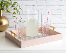 Load image into Gallery viewer, Kate and Laurel Caspen Rectangle Cut Out Pattern Decorative Tray with Gold Metal Handles, 16.5" x12.25", Pink and Gold