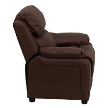 Load image into Gallery viewer, Flash Furniture Deluxe Padded Contemporary Brown Leather Kids Recliner with Storage Arms