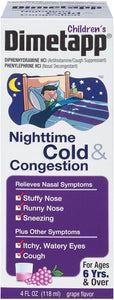 Children’s Dimetapp Nighttime Cold & Congestion (4 fl. oz. Grape Flavor), Nasal Decongestant & Antihistamine/Cough Suppressant, Ages 6+
