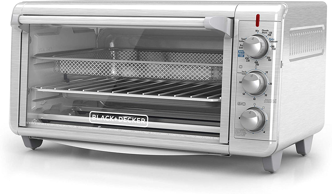 Black+Decker TO3265XSSD Extra Wide Crisp ‘N Bake Air Fry Toaster Oven, Silver, Fits 9