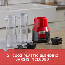 Load image into Gallery viewer, BLACK+DECKER PB1002G FusionBlade Personal Blender with 20 Ounce Portable Personal Blending Jars(2-Pack with Travel Lids), Gray Single Serve Blender
