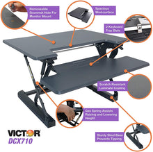 Load image into Gallery viewer, Victor DCX710G High Rise Collection Height Adjustable Standing Desk with Keyboard Tray (Gray) - Sturdy Steel Frame, Dual Lever Release System, 2 Tiered Wooden Work Surface and Keyboard Tray