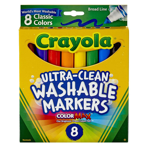 Crayola BIN7808BN Washable Formula Markers, Conical Tip, Classic Colors, 8 Per Box, 6 Boxes