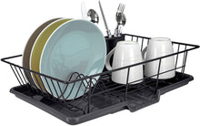 Load image into Gallery viewer, Home Basic 3 Piece Vinyl Coated Steel Dish Drainer Rack, Air Drying and Organizing Dishes, Side Mounted Cutlery Holder, Black