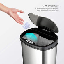 Load image into Gallery viewer, NINESTARS DZT-50-13 The Original Touchless Automatic Motion Sensor Trash Can, Black Top, 13.2 Gal. / 50 L., Stainless Steel
