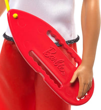 Load image into Gallery viewer, Ken Lifeguard Doll with Life Buoy, Whistle and Blonde Hair Wearing T-Shirt, Red Swim Trunks and Flip-Flops, Gift for 3 to 7 Year Old