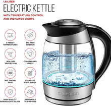 Load image into Gallery viewer, Chefman Electric Kettle w-Temperature Control, Removable, 5 Presets Indicator Lights, 360 deg Swivel Base, BPA Free, Stainless Steel, 1.8 Liters, Colored LED + Tea Infuser