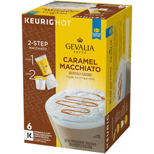 Load image into Gallery viewer, Gevalia Caramel Macchiato Espresso K-Cup Coffee Pods and Froth Packets (6 Pods and Froth Packets)