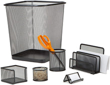 Load image into Gallery viewer, Mind Reader 4 Piece Desk Organizer Set, Pencil Holder, Letter Tray, Supply Organizer with Trash Can