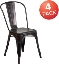 Load image into Gallery viewer, Flash Furniture Commercial Grade 4 Pack Black-Antique Gold Metal Indoor-Outdoor Stackable Chair