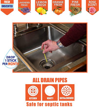 Load image into Gallery viewer, SANI 360° Sani Sticks Drain Cleaner and Deodorizer | Non-Toxic, Enzyme Formula to Eliminate Odors and Helps Prevent Clogged Drains | Septic Tank Safe | 24 Pack, Lemon