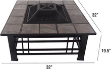 Load image into Gallery viewer, Fire Pit Set, Wood Burning Pit - Includes Spark Screen and Log Poker - Great for Outdoor and Patio, 32” Square Tile Firepit by Pure Garden