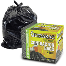 Load image into Gallery viewer, Ultrasac-770478 Extra Heavy Duty Contractor Bags - 42 Gallon, 4 Mil (32 Pack w/Ties) - 48' x 33' Extremely Thick and Tough Professional Trash Bag for Construction, Commerical, Industrial, Yard, Outdoor use and More - Black