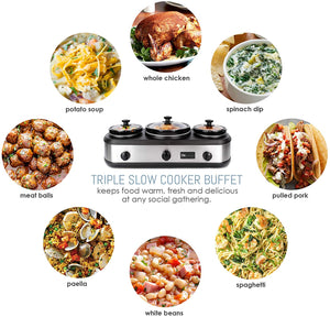 Elite Platinum EWMST-415 Maxi-Matic Triple Slow Cooker Buffet Server, Stainless Steel