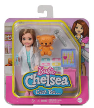 Load image into Gallery viewer, Barbie Chelsea Can Be Playset with Brunette Chelsea Doctor Doll (6-In/15.24-cm), Clipboard, EKG Reader, Band-Aid Stickers,2 Medical Tools, Teddy Bear, Great Gift for Ages 3 Years Old &amp; Up