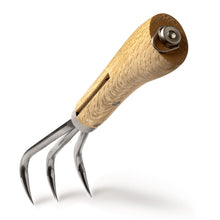Load image into Gallery viewer, Nisaku NJP957 Handheld Triple Claw Cultivator, Authentic Tomita (Est. 1960) Japanese Stainless Steel, Tine Length 1.5", Polished Wood Handle