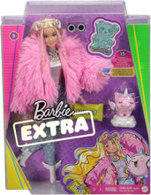 Load image into Gallery viewer, Barbie Extra Doll #3 in Pink Fluffy Coat with Pet Unicorn-Pig, Extra-Long Crimped Hair, Including Candy Bar Clutch &amp; Gummy Bear Ring, Multiple Flexible Joints, Gift for Kids 3 Years Old &amp; Up