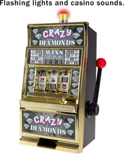 Load image into Gallery viewer, Trademark Gameroom Slot Machine Coin Bank – Electronic Realistic Mini Table Top Novelty Casino Toy with Lever for Kids &amp; Adults (Crazy Diamonds)