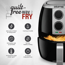 Load image into Gallery viewer, Gourmia GAF375 4.5 Qt Air Fryer | Oil-Free Healthy Cooking | Adjustable Time and Temperature Dials | Removable Dishwasher-Safe Crisper Tray | Free Recipe Book Included